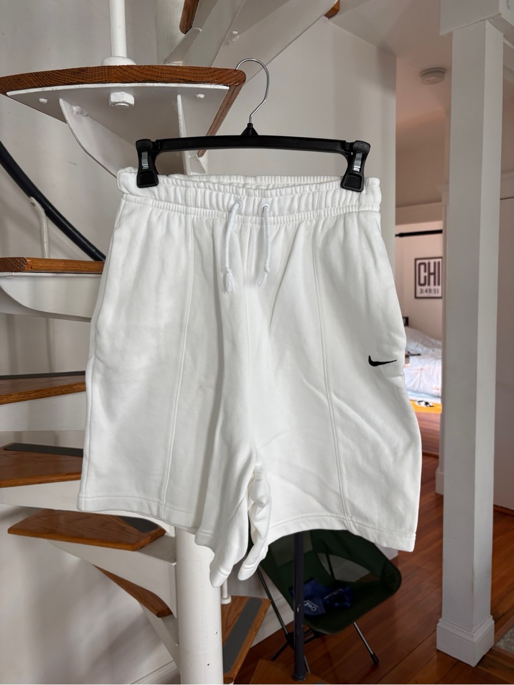 Nike White womens Athletic Fleece Shorts with Black Swoosh